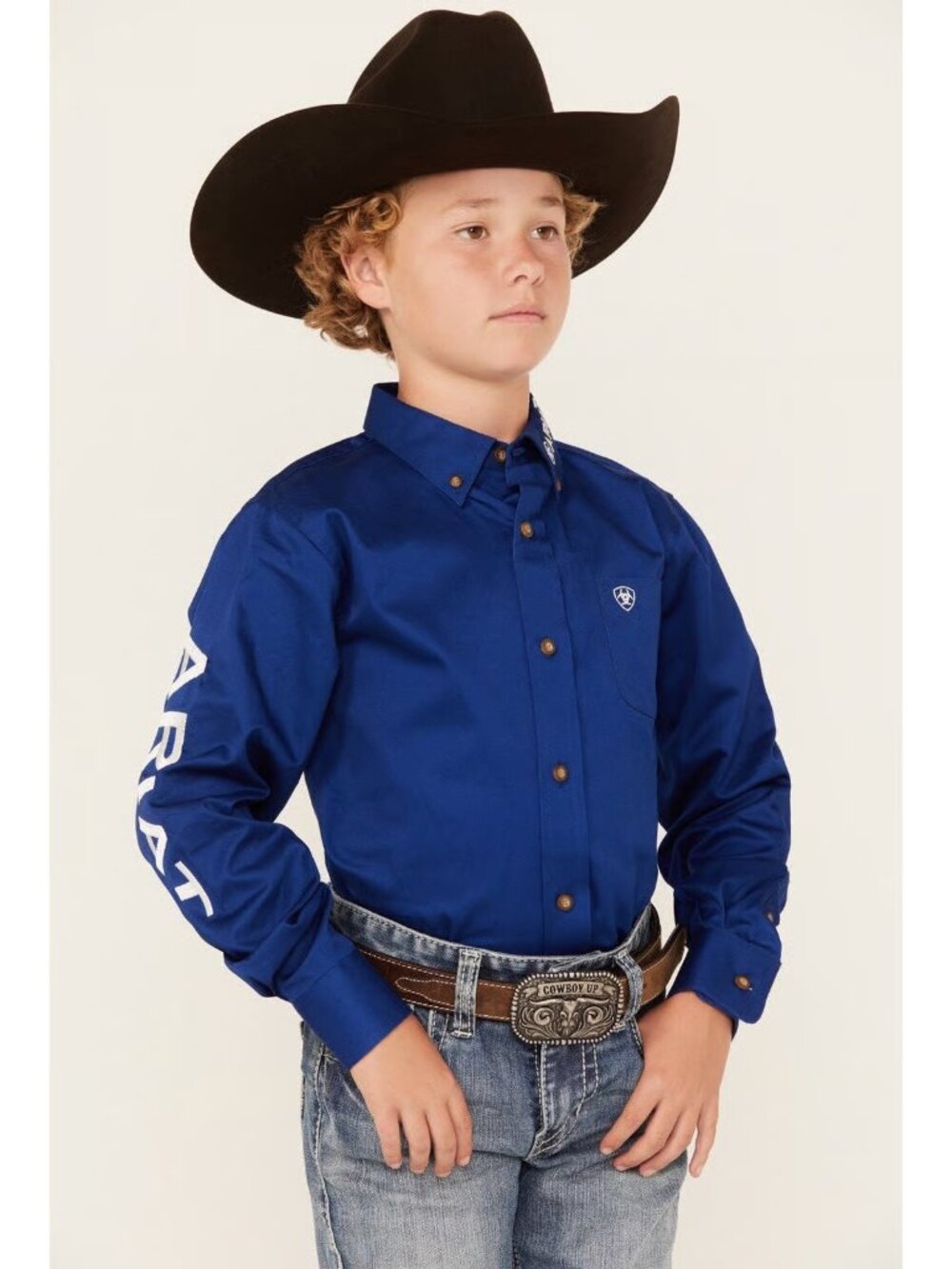 Ariat Boys Solid Twill Team Logo Long Sleeve Button Down Western Shirt